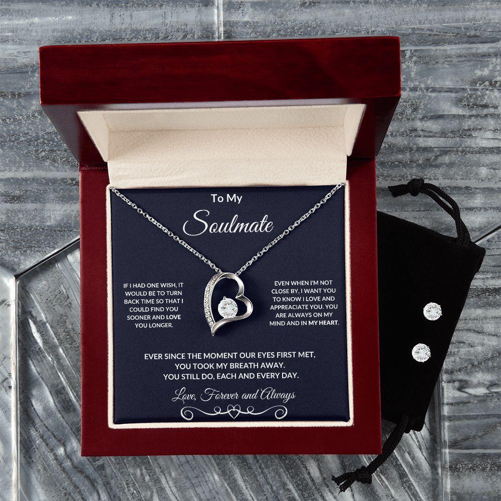 Soulmate Gift Forever Love Heart Pendant Necklace and Earring Set - Mallard Moon Gift Shop