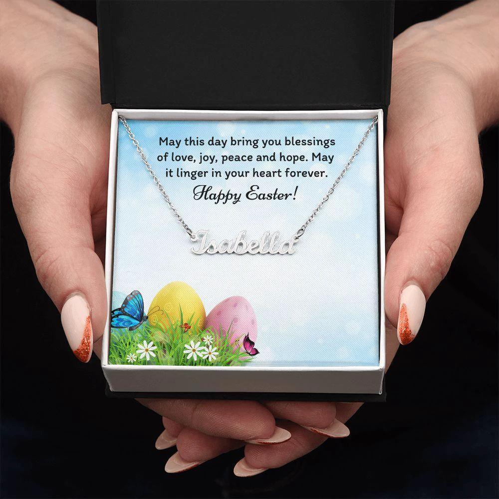 Happy Easter Personalized Name Necklace