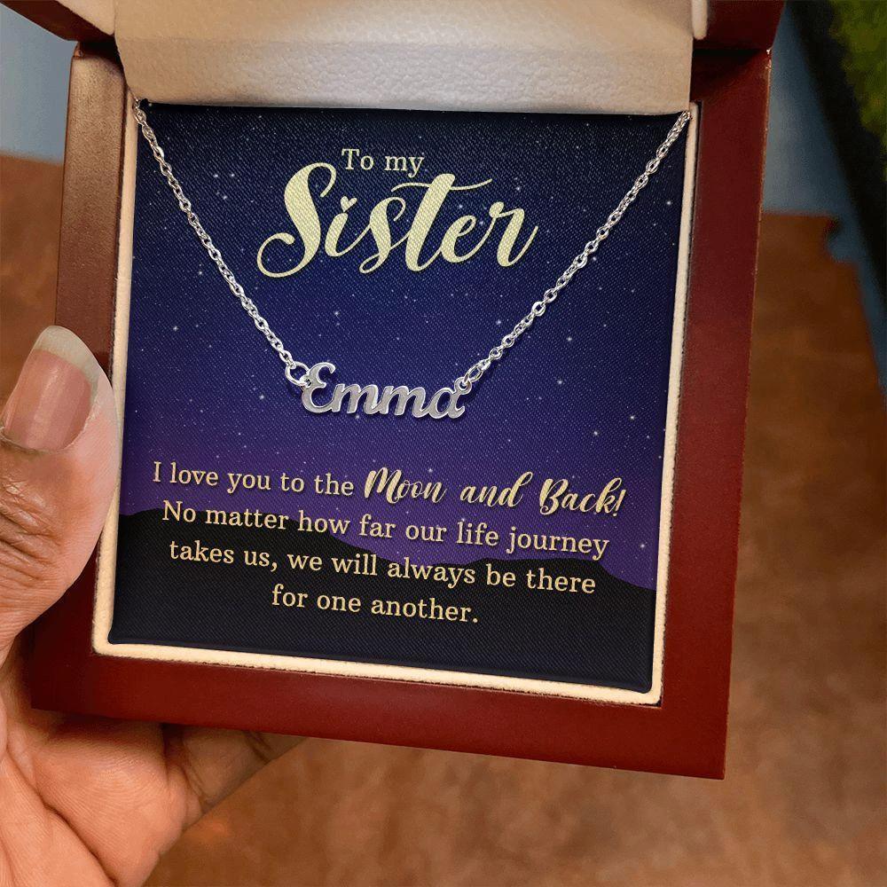 To My Sister, I Love You to the Moon and Back Personalized Name Necklace