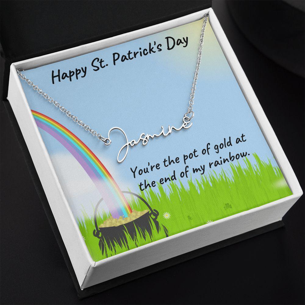 St. Patrick's Day Gift Personalized Script Name Necklace - Mallard Moon Gift Shop