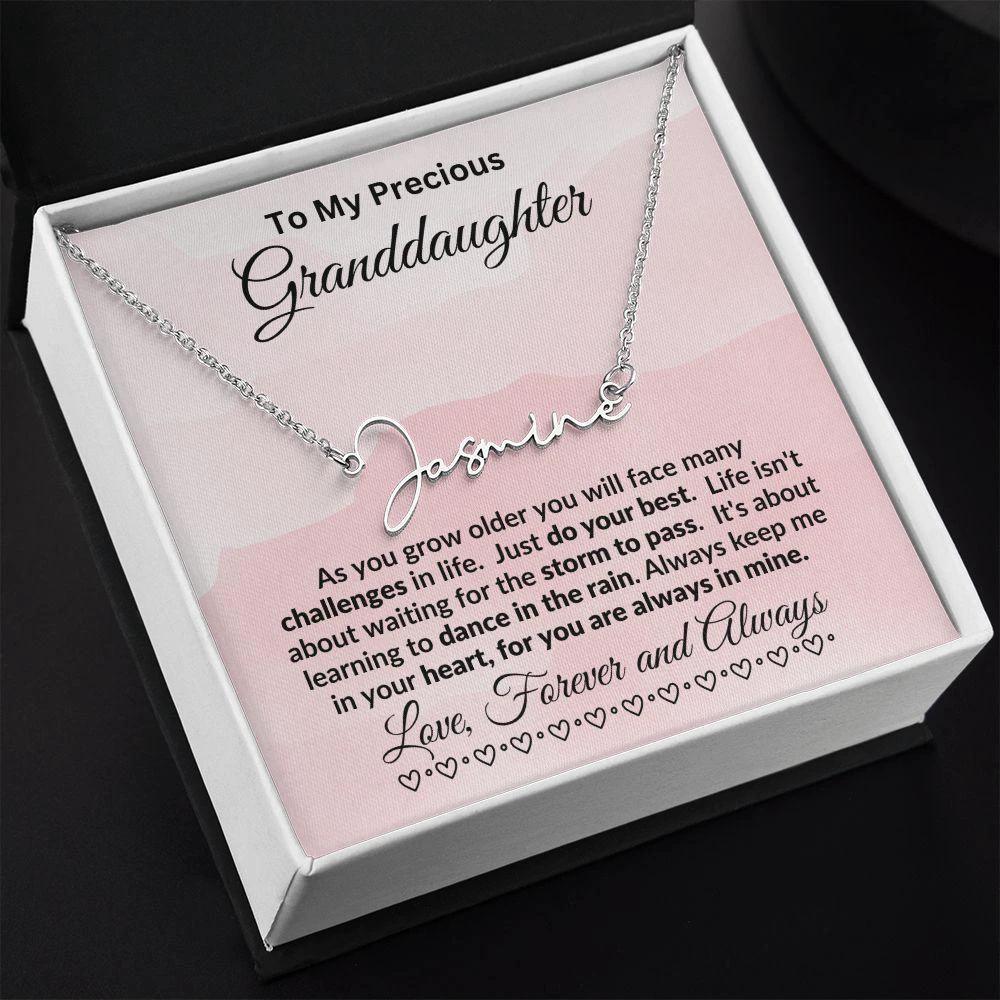 To My Precious Granddaughter Dance in the Rain Personalized Script Name Necklace