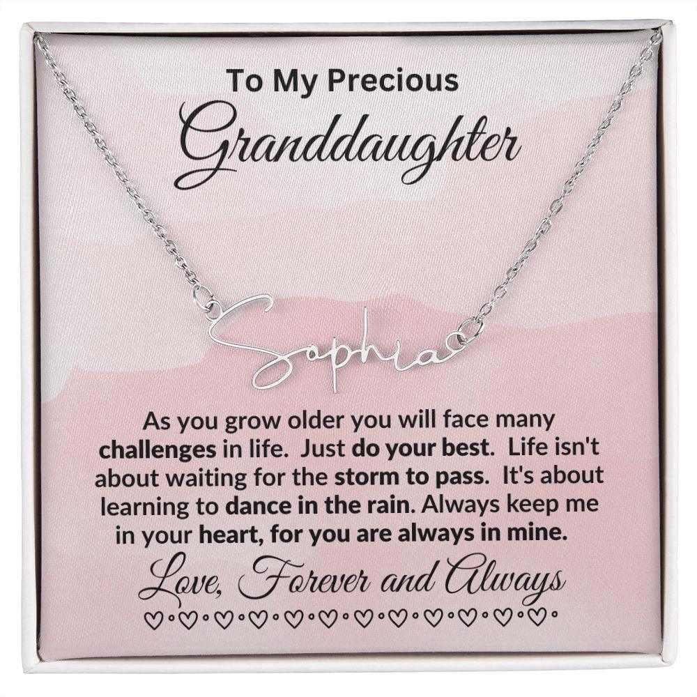 To My Precious Granddaughter Dance in the Rain Personalized Script Name Necklace