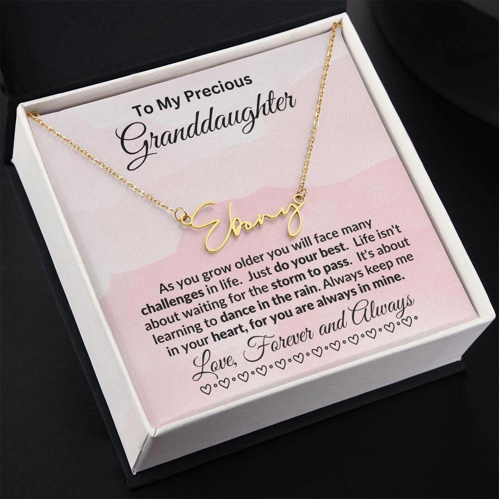 To My Precious Granddaughter Dance in the Rain Personalized Script Name Necklace