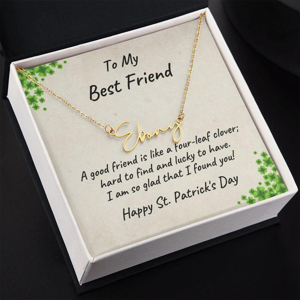 To My Best Friend - St. Patrick's Day Personalized Script Name Necklace