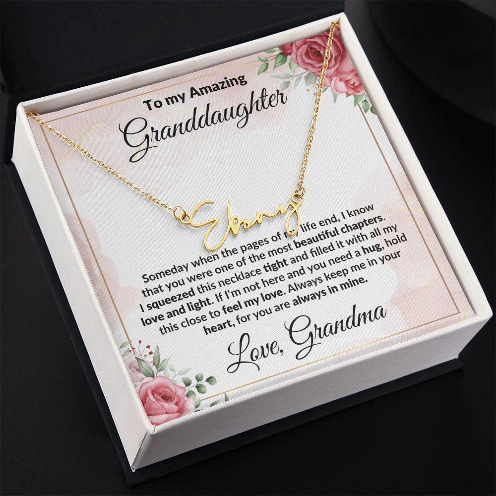 To My Amazing Granddaughter Personalized Script Name Necklace with Message Card