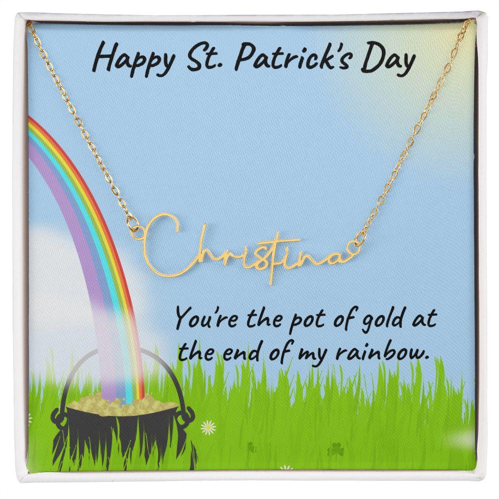 St. Patrick's Day Gift Personalized Script Name Necklace - Mallard Moon Gift Shop
