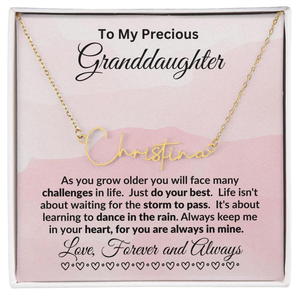 To My Precious Granddaughter Dance in the Rain Personalized Script Name Necklace