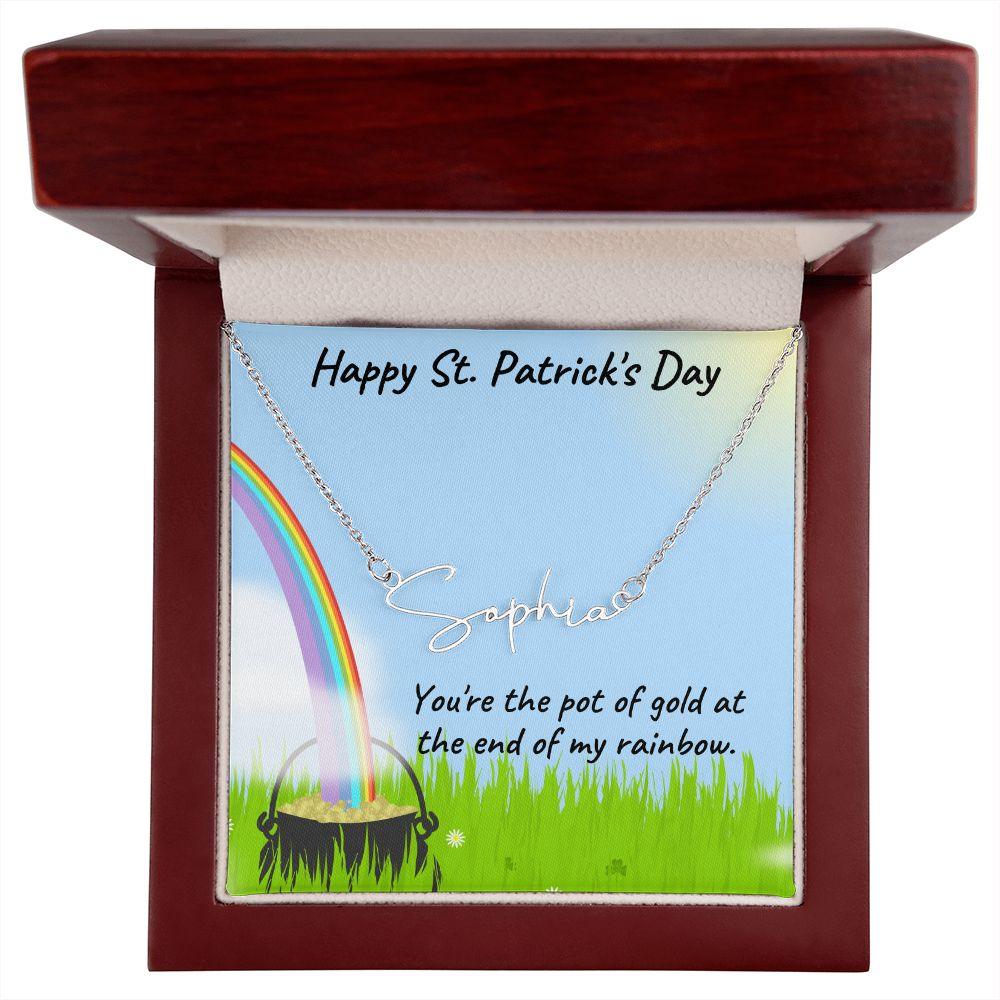 St. Patrick's Day Gift Personalized Script Name Necklace - Mallard Moon Gift Shop
