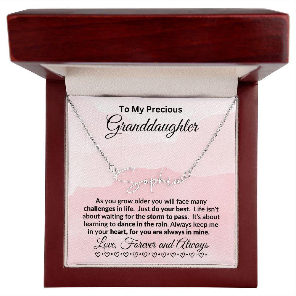 To My Precious Granddaughter Dance in the Rain Personalized Script Name Necklace