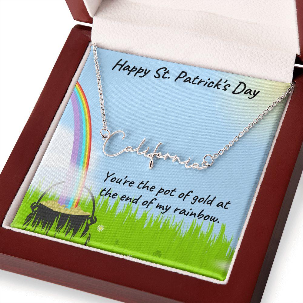 St. Patrick's Day Gift Personalized Script Name Necklace - Mallard Moon Gift Shop