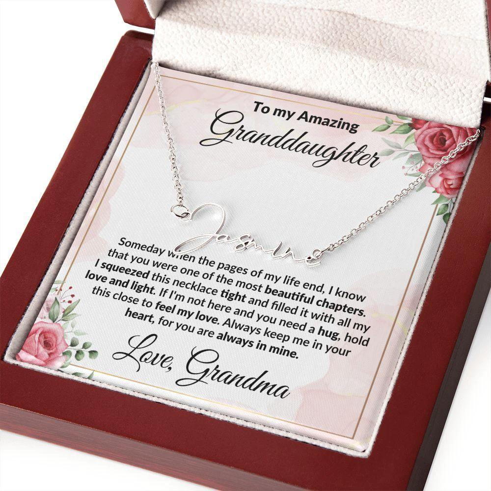 To My Amazing Granddaughter Personalized Script Name Necklace with Message Card