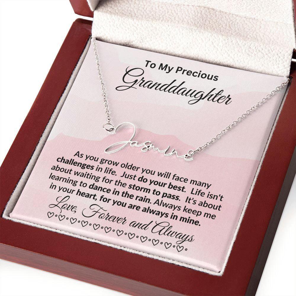 To My Precious Granddaughter Dance in the Rain Personalized Script Name Necklace
