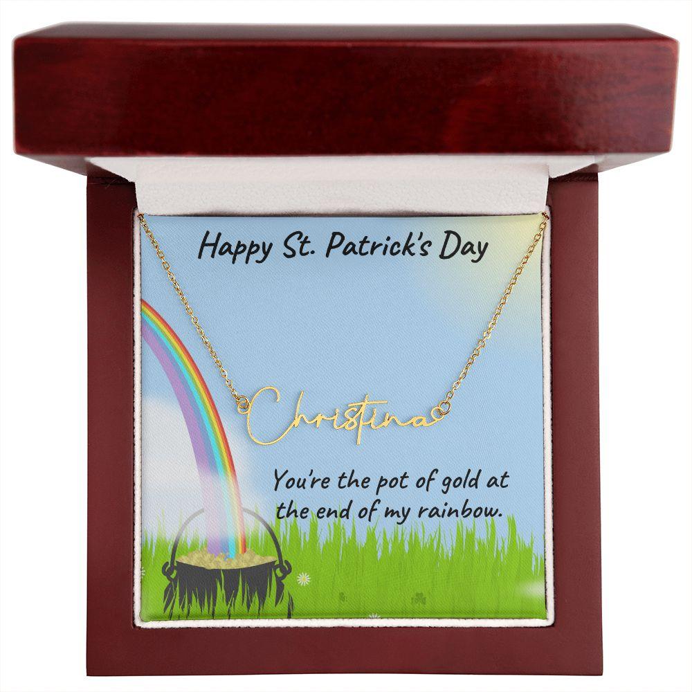 St. Patrick's Day Gift Personalized Script Name Necklace - Mallard Moon Gift Shop