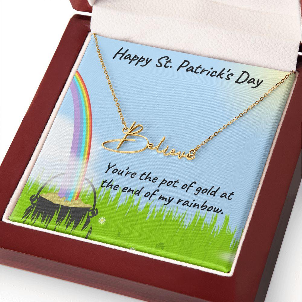 St. Patrick's Day Gift Personalized Script Name Necklace - Mallard Moon Gift Shop