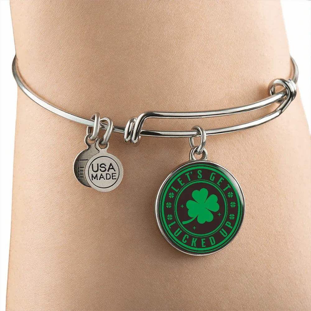 Let's Get Lucked Up St. Patrick's Day Engraved Circle Bangle Bracelet