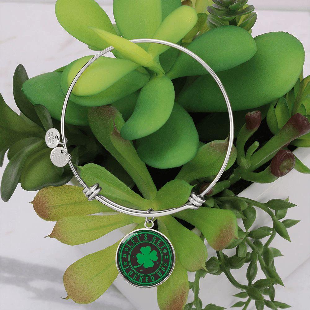 Let's Get Lucked Up St. Patrick's Day Engraved Circle Bangle Bracelet
