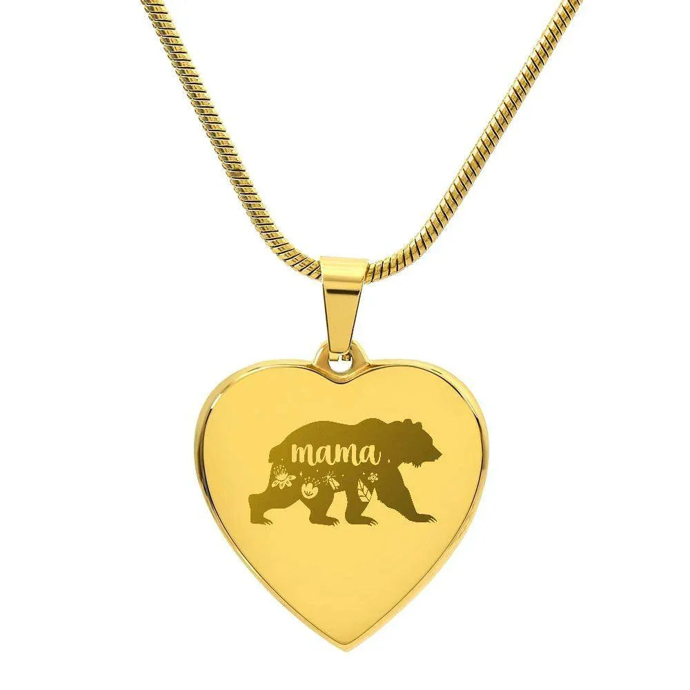 Mama Bear Engraved Heart Necklace