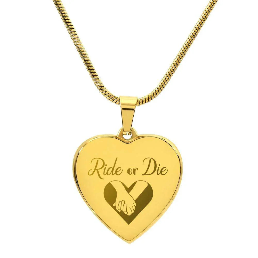 Gift for Biker - Ride or Die - Engraved Heart Necklace