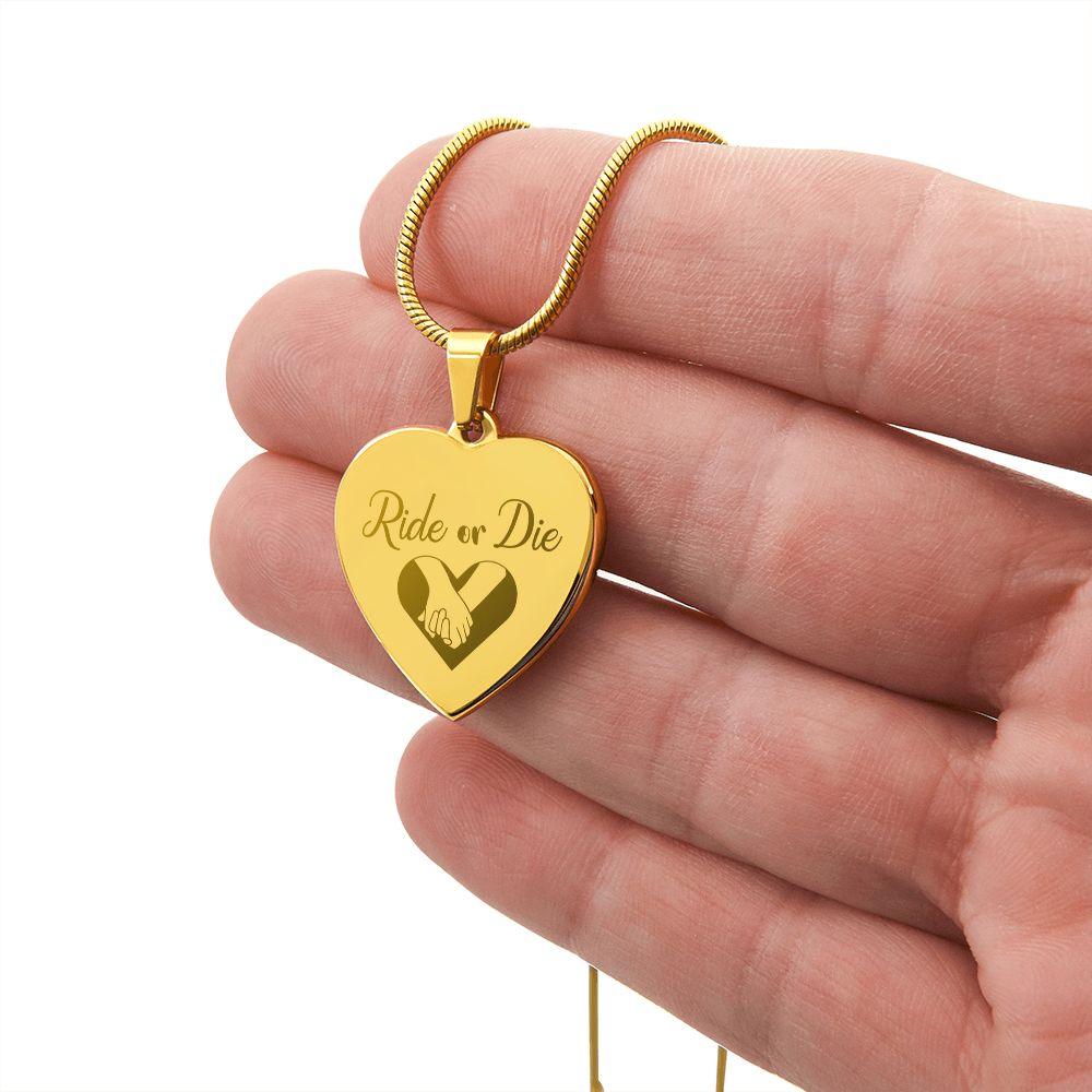 Gift for Biker - Ride or Die - Engraved Heart Necklace - Mallard Moon Gift Shop
