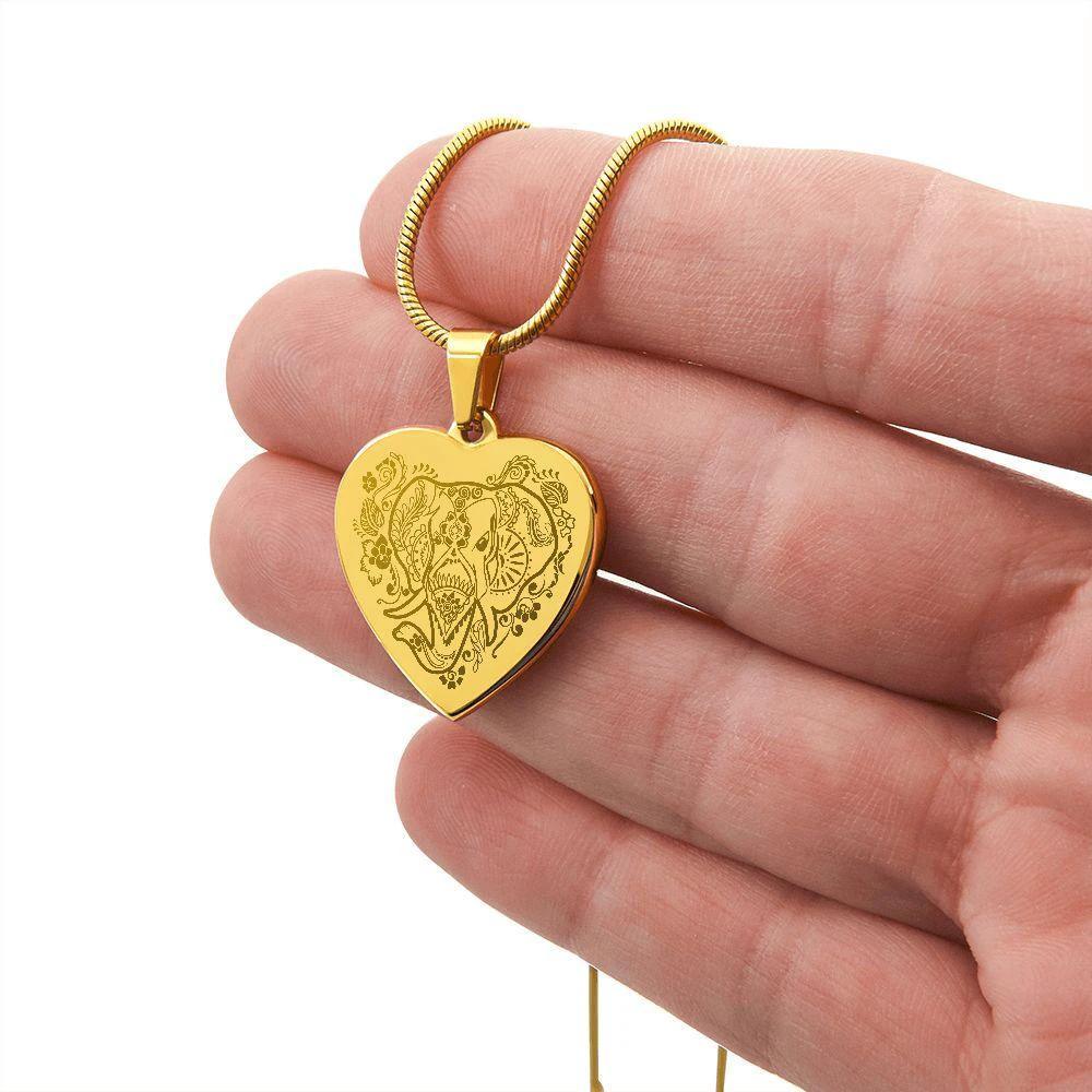 Elephant Mandela Engraved Heart Necklace