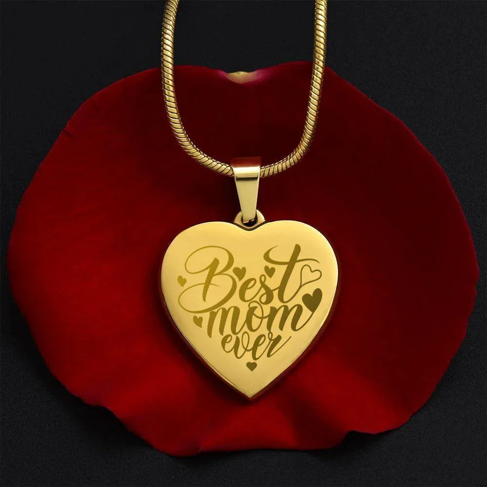 To My Mother - Best Mom Ever - Engraved Heart Necklace