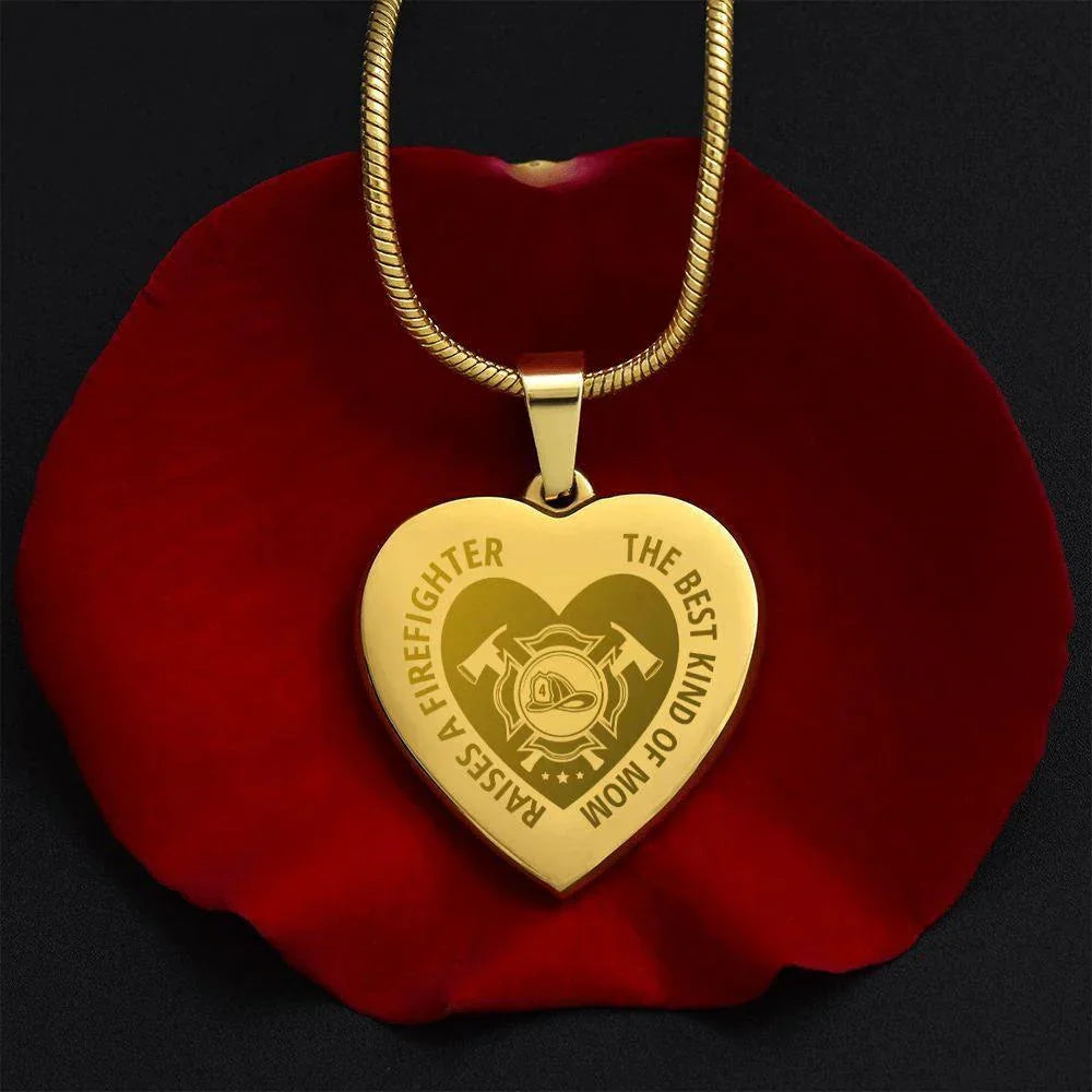 Gift for Firefighter Mother Engraved Heart Necklace