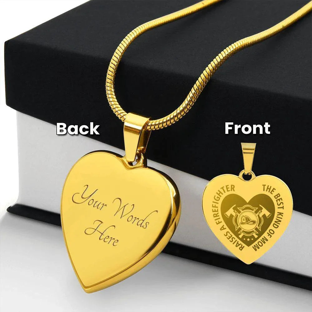 Gift for Firefighter Mother Engraved Heart Necklace