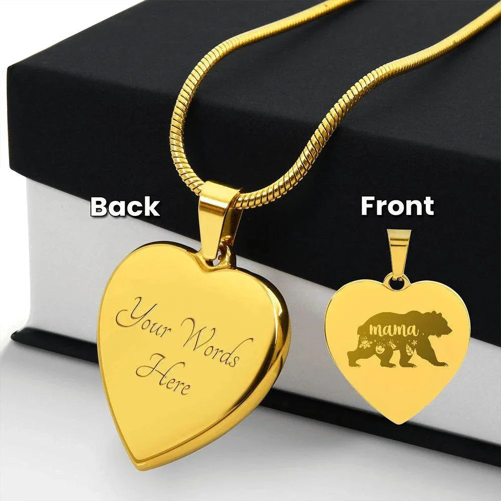 Mama Bear Engraved Heart Necklace