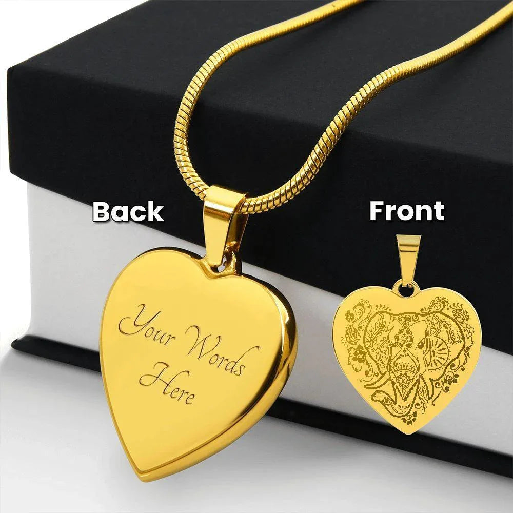 Elephant Mandela Engraved Heart Necklace
