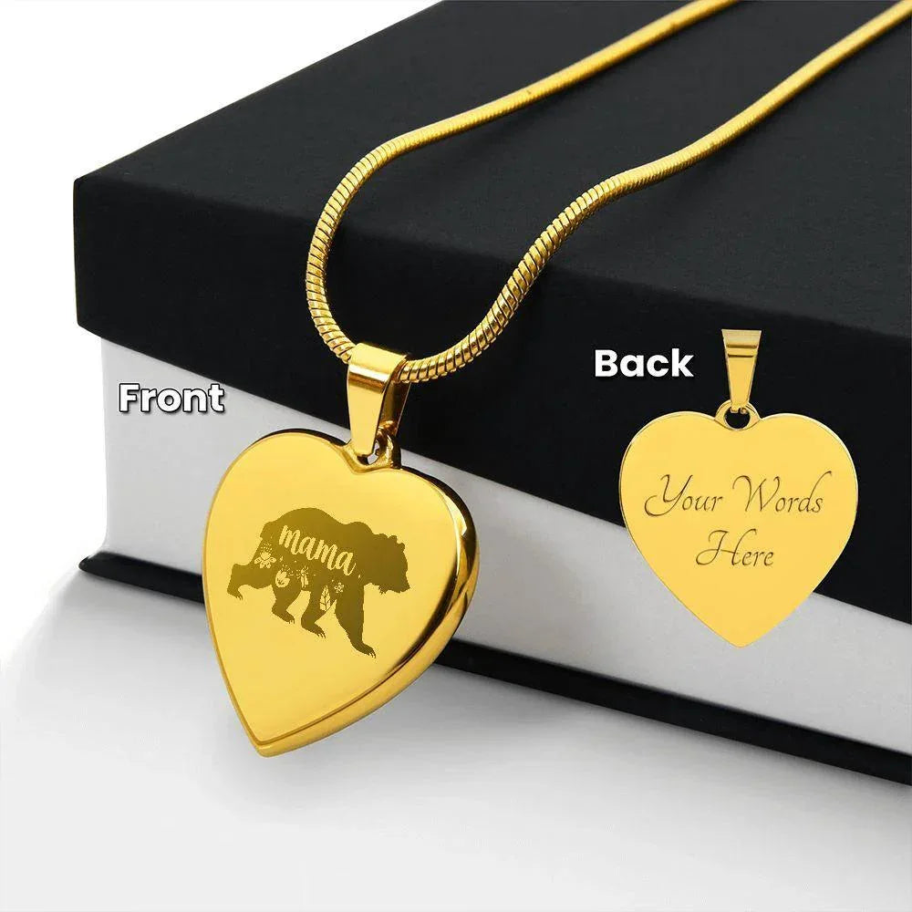 Mama Bear Engraved Heart Necklace