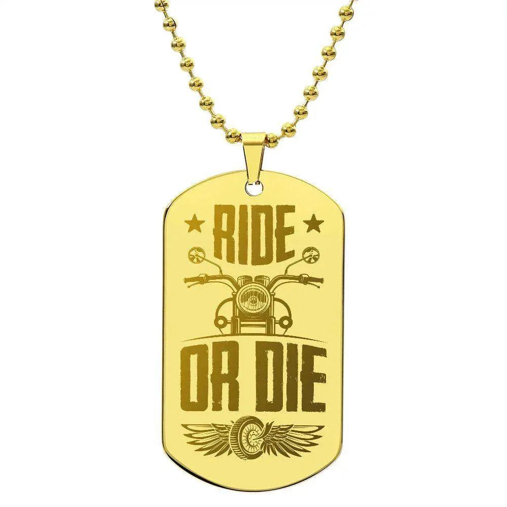 Gift for Biker Ride Or Die Engraved Dog Tag Necklace