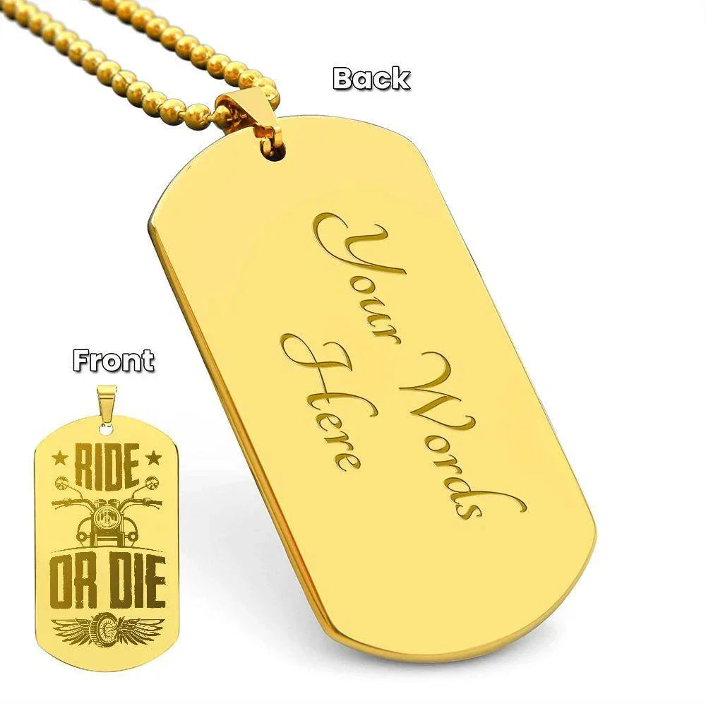 Gift for Biker Ride Or Die Engraved Dog Tag Necklace