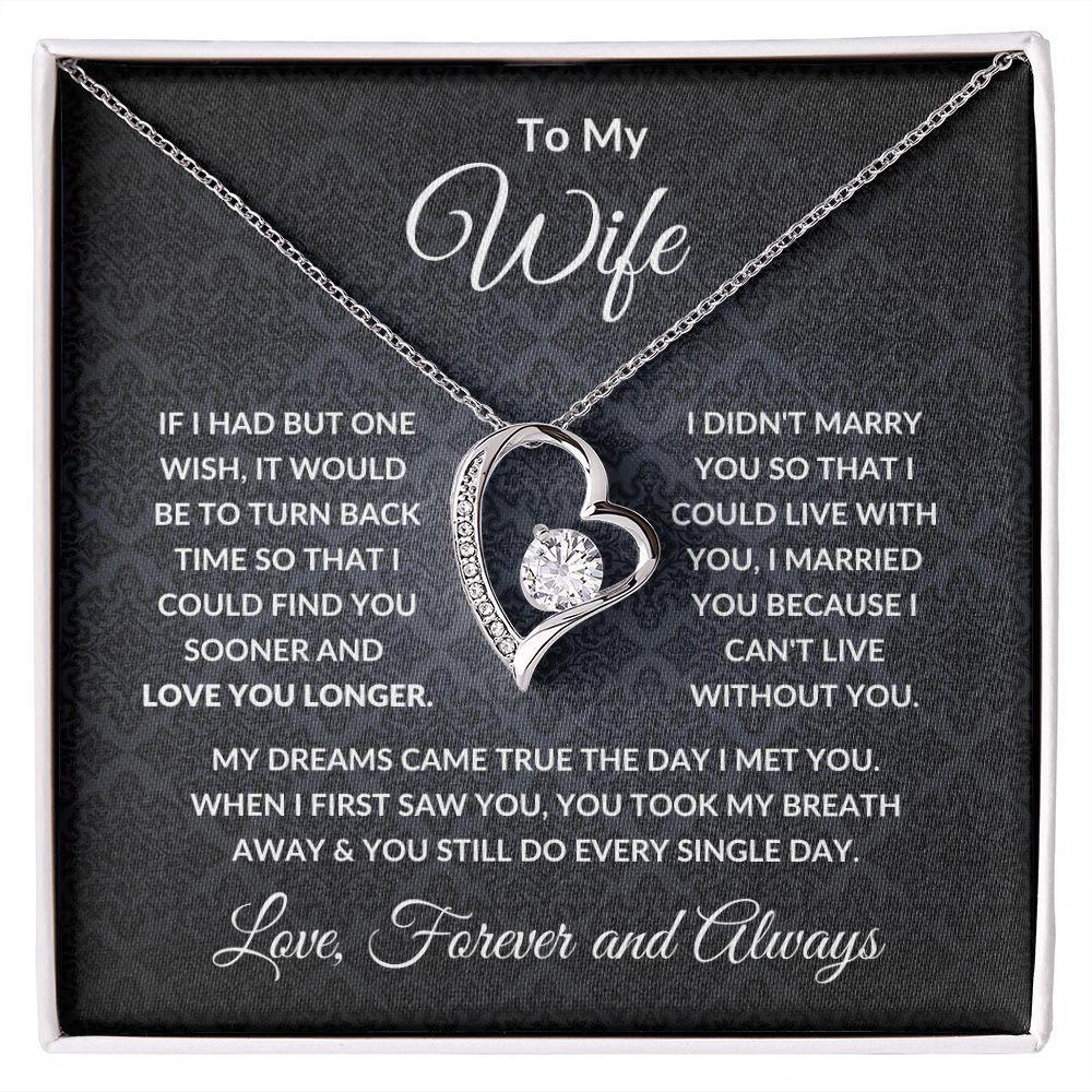 To My Wife My Dreams Came True Heart Pendant Necklace with Message Card and Gift Box