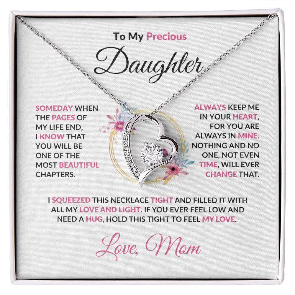 To My Precious Daughter Forever Love Pendant Necklace with Message Card and Gift Box
