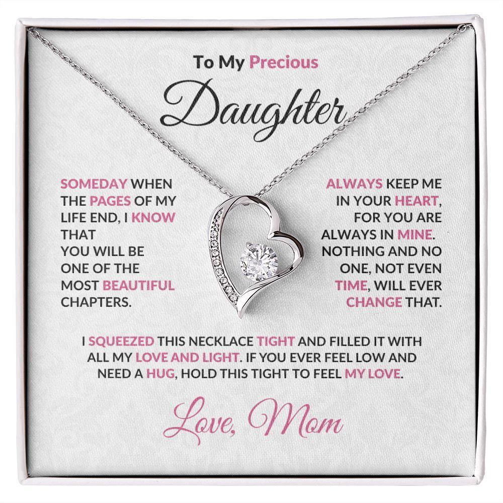 To My Precious Daughter Forever Love Heart Pendant Necklace with Message Card