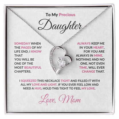 To My Precious Daughter Forever Love Heart Pendant Necklace with Message Card - Mallard Moon Gift Shop