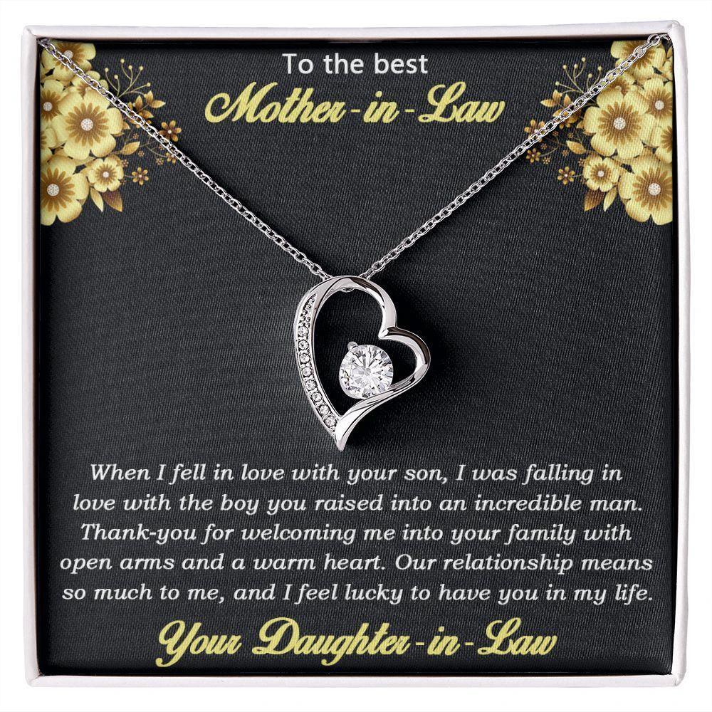 Gift for Mother-in-law from Daughter-in-law Forever Love Heart Necklace with Message Card and Gift Box
