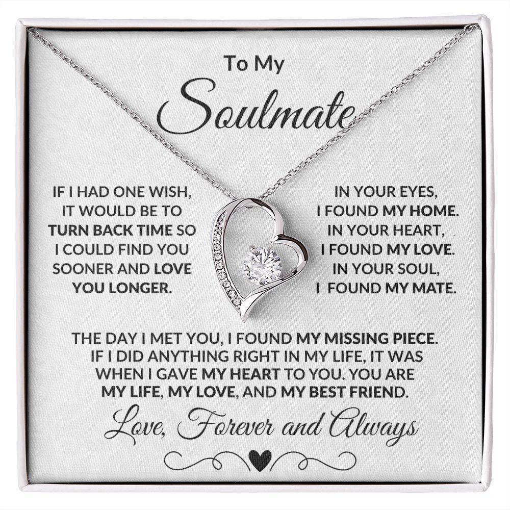 To My Soulmate Forever Love Heart Necklace Message Card and Gift Box