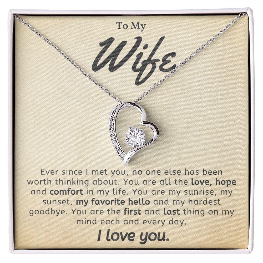 To My Wife - My Favorite Hello- Forever Love Heart Pendant Necklace - Mallard Moon Gift Shop
