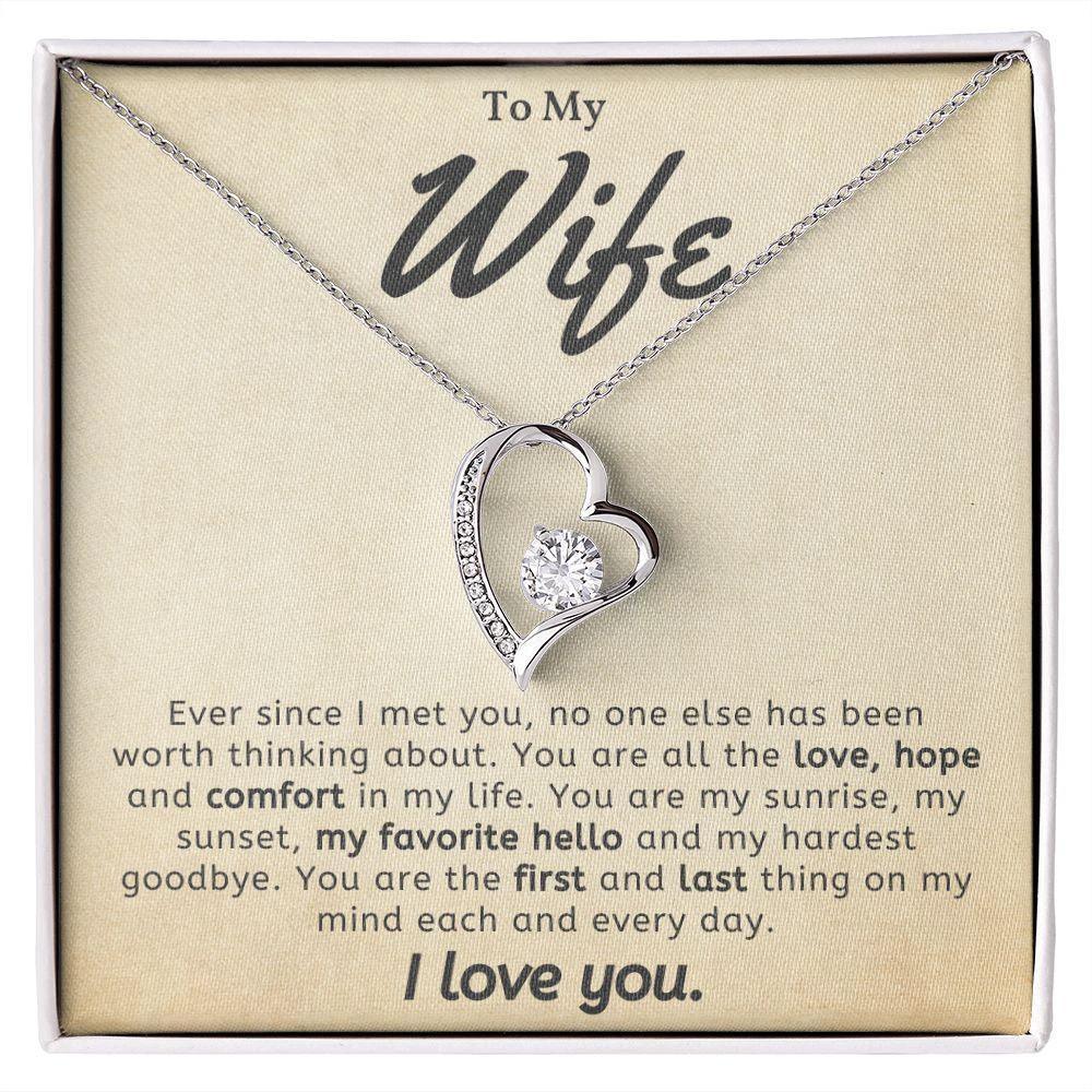 To My Wife - My Favorite Hello- Forever Love Heart Pendant Necklace