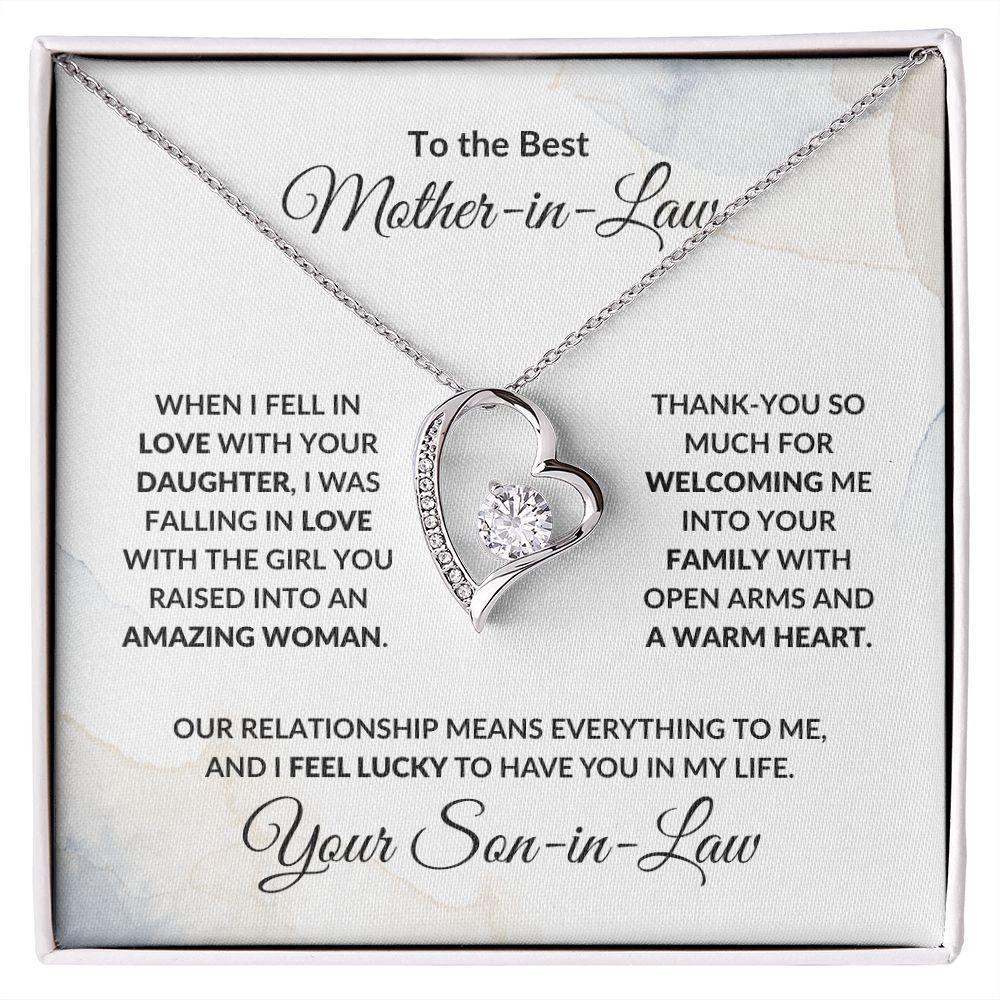 To My Mother-in-law from Son-in-law Forever Love Heart Pendant Necklace Personalized Message Card
