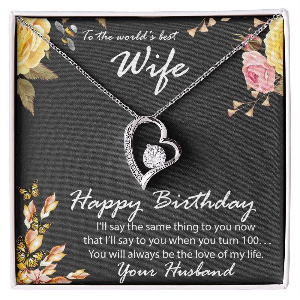 Birthday Gift for Wife CZ Heart Pendant Necklace with Message Card