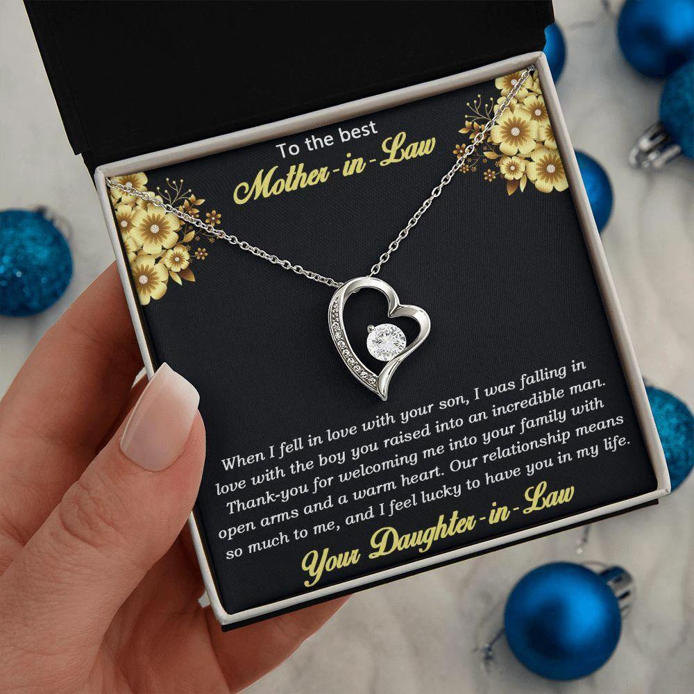 Gift for Mother-in-law from Daughter-in-law Forever Love Heart Necklace with Message Card and Gift Box