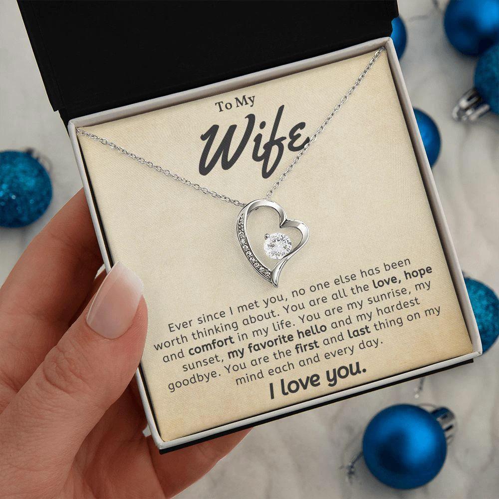 To My Wife - My Favorite Hello- Forever Love Heart Pendant Necklace