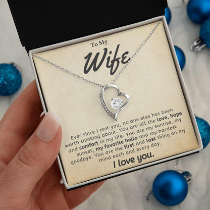 To My Wife - My Favorite Hello- Forever Love Heart Pendant Necklace - Mallard Moon Gift Shop