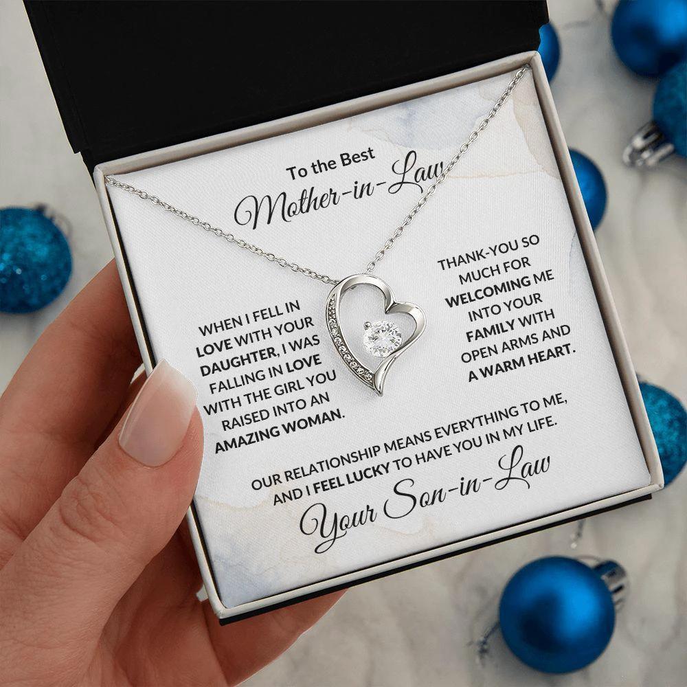 To My Mother-in-law from Son-in-law Forever Love Heart Pendant Necklace Personalized Message Card