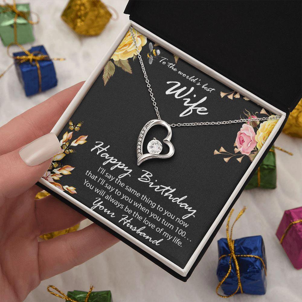 Birthday Gift for Wife CZ Heart Pendant Necklace with Message Card