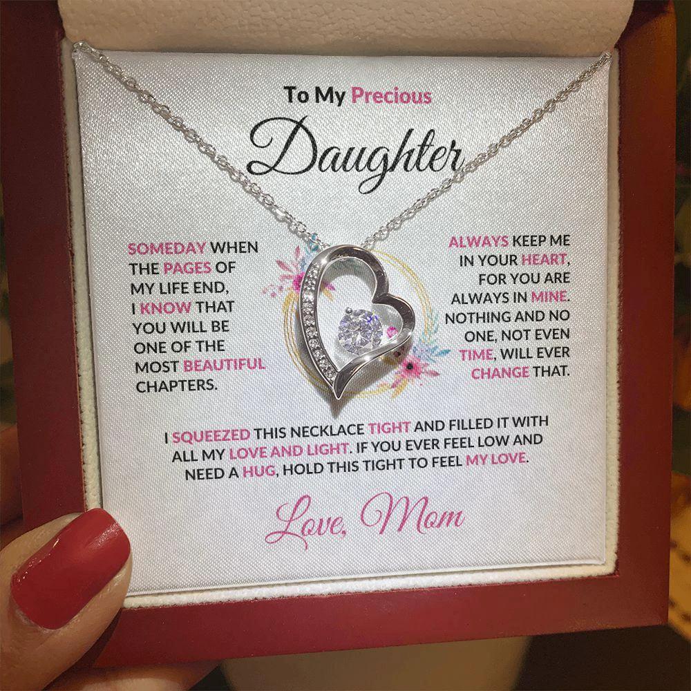 To My Precious Daughter Forever Love Pendant Necklace with Message Card and Gift Box