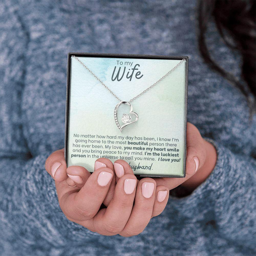 To My Wife - Make My Heart Smile - Forever Love Heart Pendant Necklace