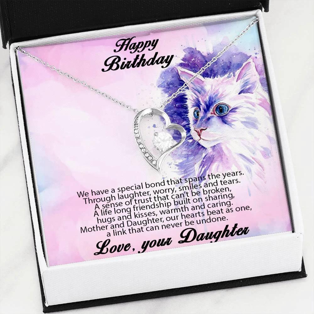Birthday Gift for Mother Forever Love Heart Pendant Necklace From Daughter Cat Message Card